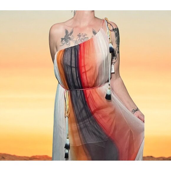 NWT Karina Grimaldi REVOLVE Brava One Shoulder Maxi Dress Sheer Multicolor M - Picture 12 of 16